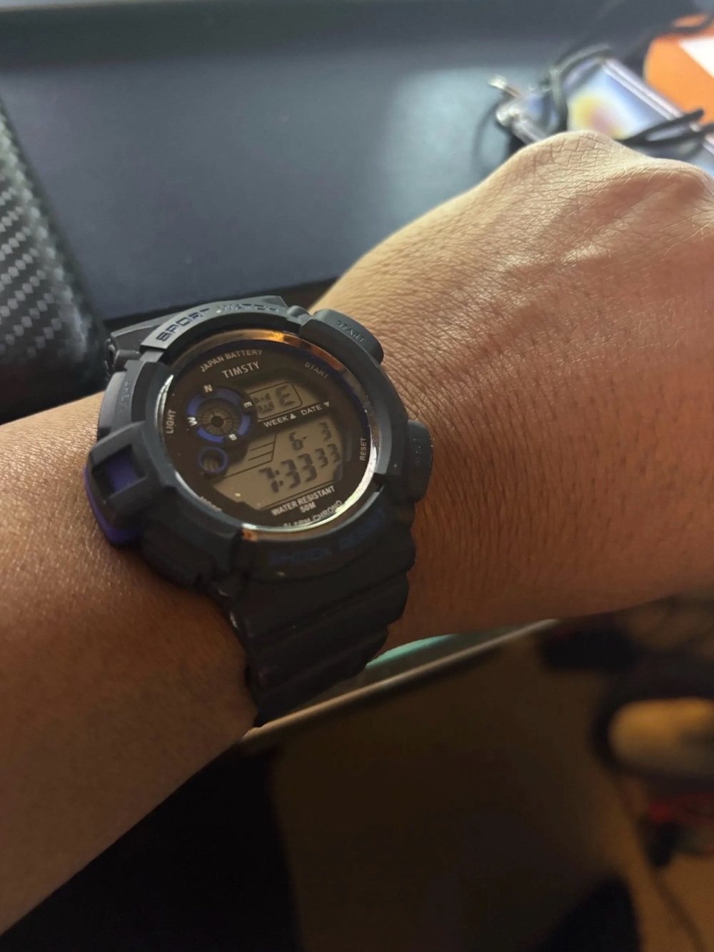 Black Digital Sport Watch with Blue Accents